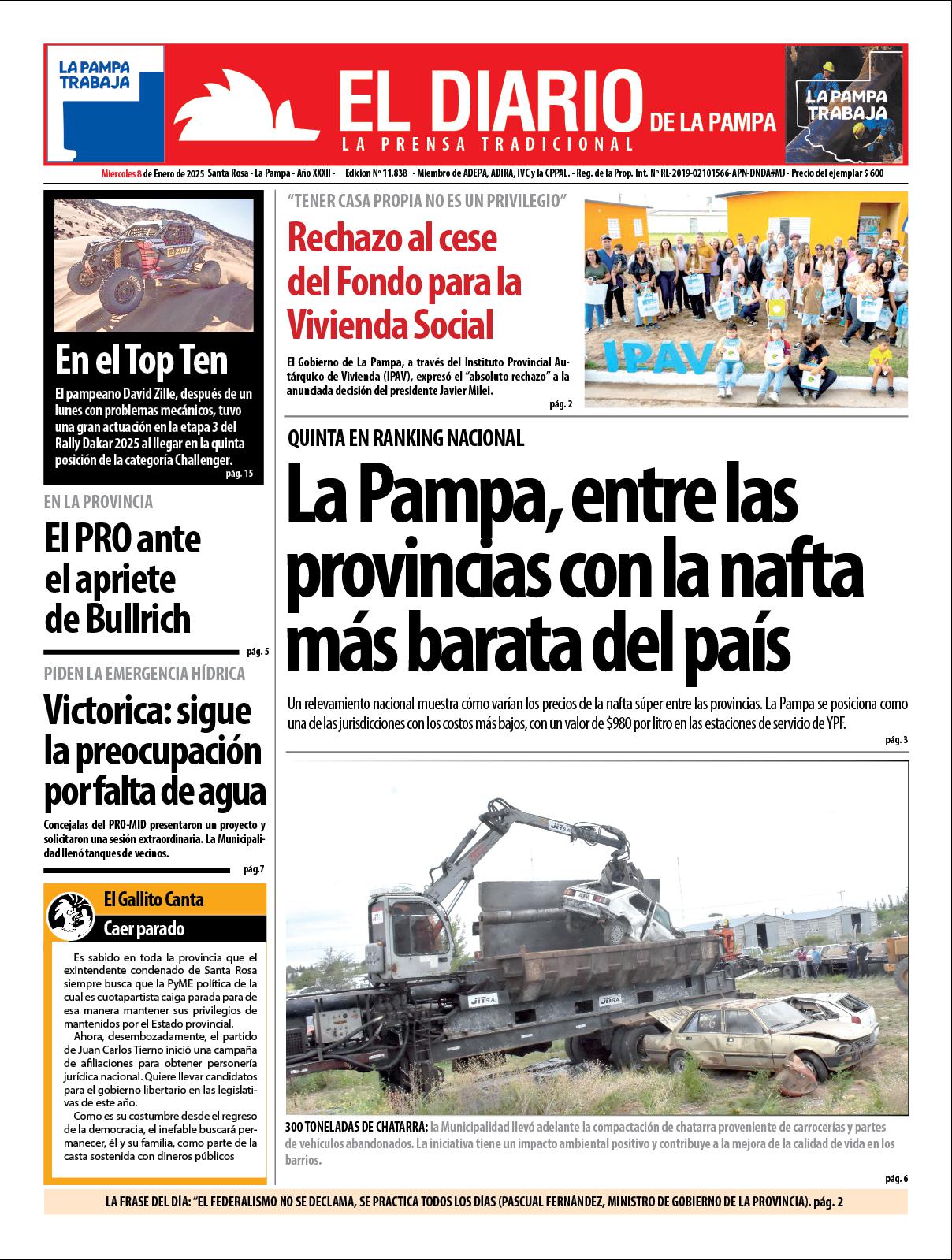 Tapa de El Diario en papel  mieacutercoles 08 de enero de 2025